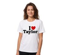 Vanilla Underground Women's I Love Taylor T-Shirt | Ladies Fan Short Sleeve Graphic Tee in White | Music Merchandise Apparel Tee | Concert Tour Merchandise Gift