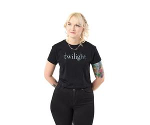 Vanilla Underground Women's Twilight Logo Crop Black Short Sleeve Graphic Tee | Cropped T-Shirt for Twilight Fans | Black Graphic Tee for Her