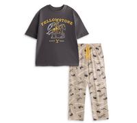 Y Yellowstone Mens Grey Short Sleeve Long Leg Pyjama Set | 'YELLOWSTONE SINCE 1886' Print Sleepwear | Yellowstone Merch