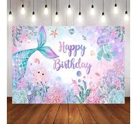 VanillaBay Mermaid Birthday Backdrop Under The Sea Mermaid Happy Birthday Backdrop Watercolor Mermaid Tail Birthday Party Supplies Photography Background 70.8x43.3in