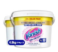 Vanish Gold Crystal White Stain Remover Powder (2 x 1.2kg) 2.4kg | Brightens & restores whites, Works on tough stains, No pre-treat needed, Quick wash proven, Gentle on fabrics, Just one scoop