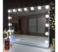 VANITII GLOBAL Bluetooth Hollywood Light Up Vanity Mirror with 15 LED Lights Tabletop Wall for Makeup in White