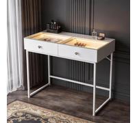 VANITII GLOBAL Dressing Table with 2 Drawers & Lights Hollywood Makeup Vanity Desk in White VANITII GLOBAL White