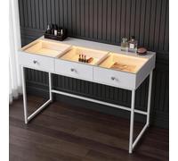 VANITII GLOBAL Dressing Table with 3 Drawers & Lights Hollywood Makeup Vanity Desk in White VANITII GLOBAL White