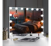 VANITII GLOBAL Hollywood Vanity Make Up Mirror with Lights 15 LED Standing Mirror Wall 58x46cm in White | Size: 58x46 cm VANITII GLOBAL White 58x46 cm