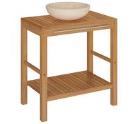 vidaXL Bathroom Vanity Cabinet Solid Teak with Sink Marble Black Furniture