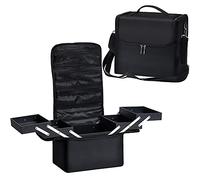 Vanity Case Makeup Storage Box Organiser Travel Train Case Luggage Makeup Case Make Up Beauty Box with Shoulder Strap, Large Size, Black