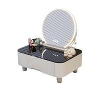 Vanity Desk,Compact Makeup Vanity Desk with Mirror & LED Lights, 1 Drawer Makeup Organizer, Stylish Vanity Table Set for Bedroom/Dorm, 3 Color Lighting Modes, White (70x40x27 CM)