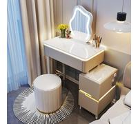 Vanity Desk,Large Makeup Vanity Desk with Adjustable Brightness Mirror, Cushioned Stool & Side Cabinet, Perfect for Small Spaces - Gray Makeup Table for Women & Girls (70x40x76cm)