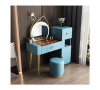 Vanity Desk Large Vanity Desk with Drawers Mirrors and Stools, Modern Makeup Vanity Set with Storage Cabinet, Makeup Vanity Dressing Table for Bedroom Makeup Dressing Table (Blue Set L 105cm*D42cm)