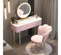 Vanity Desk,LED Illuminated Vanity Table with Touch Mirror, Pink Dressing Table with 3 Lighting Modes, Multi-Drawer Storage Cabinet for Bedroom Furniture (80 * 40 * 78cm)