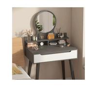 Vanity Desk Makeup Vanity Desk with Round Mirror and Lights Small Dressing Table for Bedroom with Lots Storage Oak 31inch Makeup Desk(Grey,Twin)