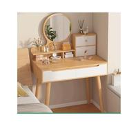 Vanity Desk Makeup Vanity Desk with Round Mirror and Lights Small Dressing Table for Bedroom with Lots Storage Oak 31inch Makeup Desk(Oak,Double)