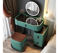 Vanity Desk,Vanity Set with Round Mirror & Lights - Makeup Dressing Table with Cushioned Stool & Side Cabinet - Elegant Green Makeup Desk for Women & Girls Bedroom, 70x40x76cm