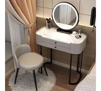 Vanity Dressing Table Set with 3-Color LED Mirror, Large Drawer & Stool - Stylish Bedroom Furniture, 60cm/23.6in Bedside Cabinet & Makeup Station