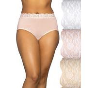 Vanity Fair Women's Flattering Lace Panties, Brief - 3 Pack - Quartz/White/Neutral Stripe