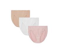 Vanity Fair Women's Illumination Hi Cut Panties, Silky Stretch & Satin Trim Briefs, White/Quartz/Beige, 14