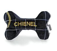Vanity Fur PET Shop 2-in-1 Plush Squeaky Dog Toy with Rubber Bone | Interactive & Enrichment Chew Toy for Dogs | Chienel Designer Parody - Black Fashion | Durable, Stuffed & Squeaker Toy