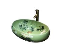 Vanity Large Oval Ceramic Hand-Painted Lotus Countertop Basin Household Chinese Style Art Sink Balcony Personalized Wash Modern