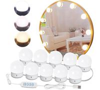 Vanity Lights for Mirror, LED Hollywood Mirror Lights Stick on with 10 Dimmable Bulbs, 3000K 4000K 6500K, 10 Level Brightness Adjustable, USB Cable, for Makeup Dressing Room Bathroom