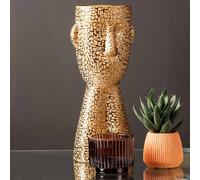 Vanity Living 32.5Cm Gold Textured Face Ceramic Vase, Handmade Decorative Tabletop