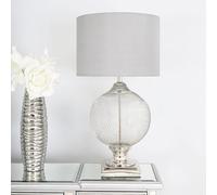 VANITY LIVING 76cm Table Lamp - Wire Mesh Metal Base with Linen Drum Shade - Elegant Bedside or Console Lamp for Living Room & Bedroom - E27 Plug-in Standard Light with Inline Switch - Silver Finish