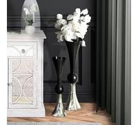 VANITY LIVING Handmade Glass Floor Vase - 75cm Tall Black & Silver Ombre Trumpet Vase for Living Room, Modern Decorative for Home or Office - Indoor Freestanding Display