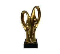 Vanity Living Set Of 2 37.5Cm Matte Gold 2 Faces Ceramic Sculpture On Black Stand Abstract Decorative Statue For Living Room Table Decor