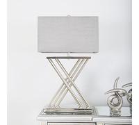 VANITY LIVINLuxury 70cm Table Lamp - Bedside Buffet Lamp with Silver X-Shaped Zinc Alloy Base & Soft Linen Rectangular Shade - Modern Lighting for Bedroom, Living Room or Entryway - E27 Plug-in Design