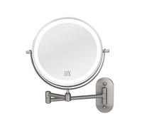 Vanity Magnifying Mirror With LED Lights, 1X/10X Double-Sided Magnification, Bathroom Wall Rechargeable Light Up Mirror For Makeup Shaving (Matte Silver, 10X Magnification)