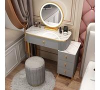 Vanity Makeup Desk Set with Mirror & Adjustable Lights, 4 Drawer Dressing Table with Chair for Bedroom & Studio, 3 Brightness Modes, Grey & White (27" Size)