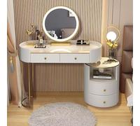 Vanity Makeup Dressing Table Set with Round Mirror & Chair - Elegant Wooden Desk with Drawers for Girls & Women - Perfect for Bedroom & Makeup Station