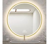 Vanity Makeup Mirror with Front Light,Round Lighted Mirror ,3 Colors Dimmable Brightness,golden metal frame,Circle Light up,Memory,Smart Anti-Fog ,apply toApartment,Wall Decor ( Color : Neutral light