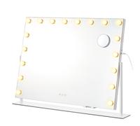 Vanity Makeup Mirror with Lights, Charging Ports, 18 Dimmable LED Bulbs, 3 Colour Temperatures, Detachable 10x Magnifying Mirror,Matte White