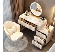 Vanity Makeup Set with LED Mirror White Wood Dressing Table with 5 Drawers & Velvet Stool Stylish Makeup Station for Home Use 100cm Luxury Design