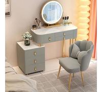 Vanity Makeup Table Set with Adjustable LED Mirror 5 Drawer Storage Velvet Chair for Girls' Room Easy Assembly 80/100 * 40 * 76 cm
