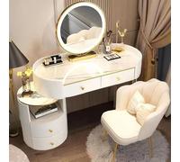 Vanity Makeup Table Set with Round Mirror & Chair - Elegant Dressing Table with Wooden Drawers for Girls & Women - Perfect for Bedroom & Beauty Routine
