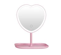 Vanity Mirror Heart-Shaped Makeup Mirror with Three-Level Dimming and LED Lights Plastic Double Sided Rotatable Tabletop Cosmetic Looking Glass for Girls Beauty Routine (Pink)