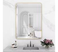 Vanity Mirror Rectangular, Rounded Corner Rectangle Mirror, Decorative Vanity Mirror with Metal Frame, Mirrors for Bathroom Sink, for Bedroom Living Room Or Entryway(Gold,50x70cm)