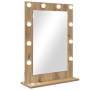 Vanity Mirror with LED Strip Lights Glass and Engineered wood Bedroom vidaXL
