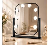 Vanity Mirror with Lights, 25x30 cm Hollywood Makeup Mirror with Lights, Lighted 360° Rotation 3 Color Lighting Modes 3 Color Modes, Touch Screen Control, Tabletop Cosmetic Mirror for Bedroom (Black)