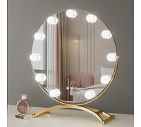 Vanity Mirror With Lights, LED Makeup Mirror, Large Round Mirror Lighted Makeup Mirror With Bulb, Smart Touch Control 3 Colors Dimmable Mirror 360°Rotation Gold Dressing Table Makeup Mirror ( Color :