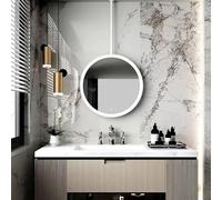 Vanity Mirror with Lights, LED Round Mirror Decorative Wall Mirrors for Home or Hotel Bathroom, White Floating Ceiling Hanging Rod Mirror, HD Glass Mirror(Diameter-60CM/23.6INCH)