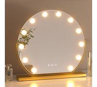 Vanity Mirror With Lights, Round LED Makeup Mirror With Light Bulb, Large Makeup Mirror With Lights, Touch Control 3 Color Dimmable, 360° Rotation, High Definition Lighted Up Mirror For Bedroom,Gold (