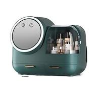 Vanity Organiser Makeup Organizer Box with LED Mirror and Fan, Large Capacity Cosmetic Storage Display Case, Waterproof and Dustproof Skincare for Bathroom,Vanity Dresser, Bedroom(Dark Green)