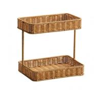 Vanity Organizer Two Tier Storage Rack Countertop Rattan Tabletop Organizer Basket Imitation Weaving Metal Suitable for Storage, Small, Lower Layer Widened, Style to 2