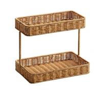 Vanity Organizer Two Tier Storage Rack Countertop Rattan Tabletop Organizer Basket Imitation Weaving Metal Suitable for Storage, Large, Lower Layer Widened, Style to 1