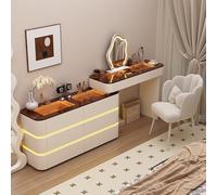 Vanity Set with Mirror & LED Light 40in White Makeup Table Durable IV Wood & Tempered Glass Top Large Dressing Table for Bedroom Stylish & Functional
