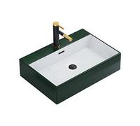 Vanity Sink 23.6"x16.5" Rectangle Ceramic Countertop Bathroom Vanity Vessel Sink with Pop Up Drain and Faucet Bathroom Countertop(Green)