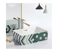 Vanity Sink Rectangle Ceramic Bathroom Vessel Sink, 19"x15" Above Counter Vanity Porcelain Countertop Art Basin with Pop Up Drain and Faucet Bathroom Countertop